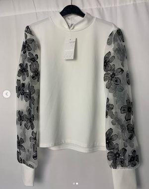 Floral Puff Sleeve Turtle Neck